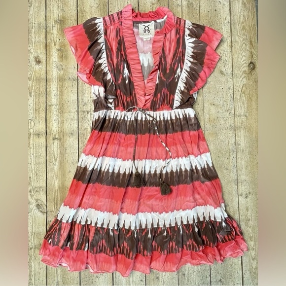 Figue Denissa Dylan Ikat Dress Medium Pink Brown Knee Length Boho - Picture 3 of 7